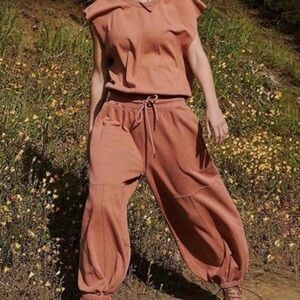 Free People FP Movement Throw and Go Onesie One Piece Drawstring Terracotta XS